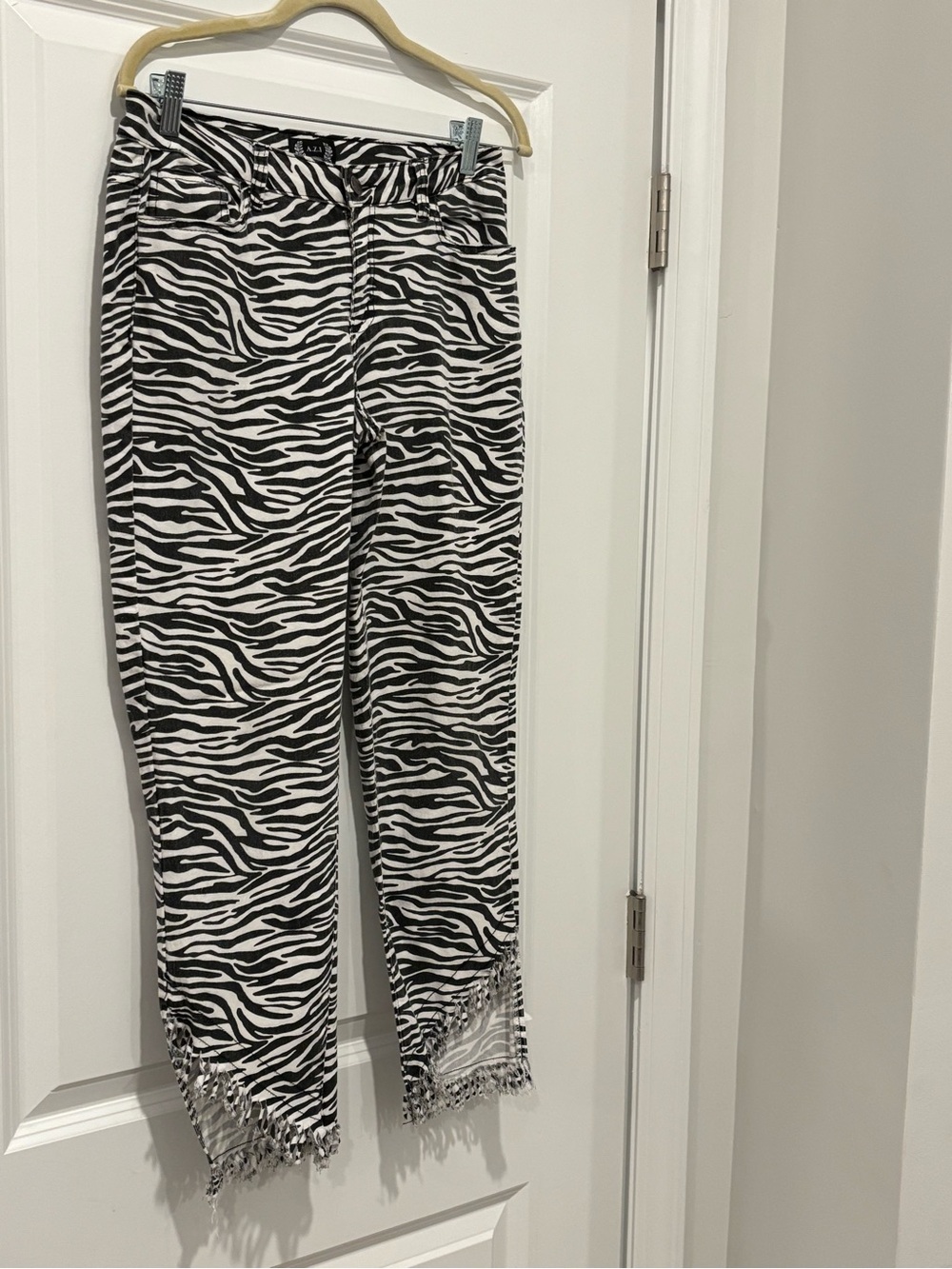 A.Z.I zebra pants with ankle fringe